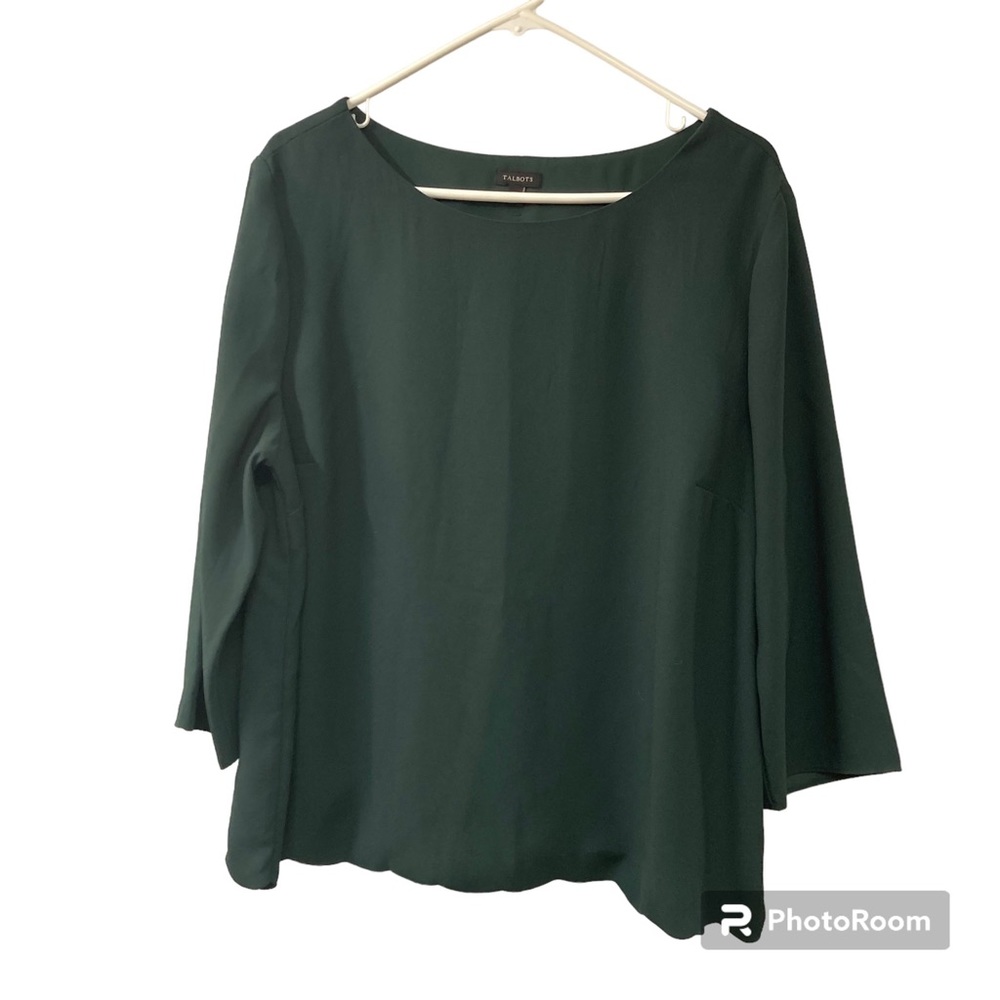 Talbots Green Scalloped Hem Side Zip Split Back Polyester Lined Womens Top Sz XL